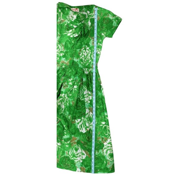 Vintage Dress 50s Floral Green Bow Vogue Women Small Pin Up Skater Rockabilly - Picture 9 of 13